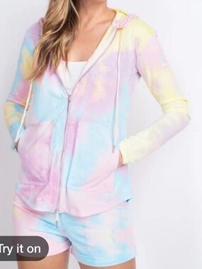 Valvet Rose Pastel Tie-Dye Zip Hoodie & Short Set